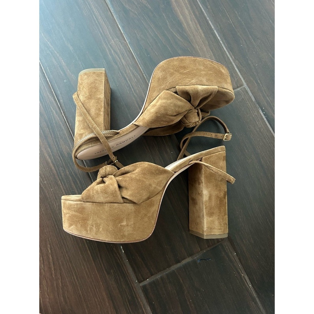 Loeffler Randall Suede Platform Block Heel Sandals Women's Size 7B Camel Brown